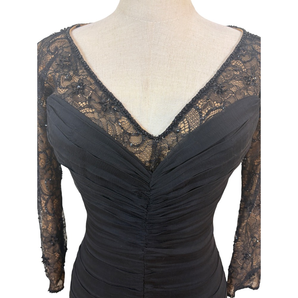 Tadashi Collection Cocktail Dress  2 Black Silk illusion Lace Ruched‎ Event chic - Picture 5 of 9